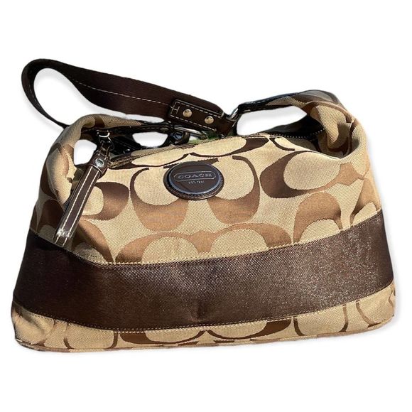 Coach Handbags - Coach Brown Monogram Canvas and Patent Leather Hobo